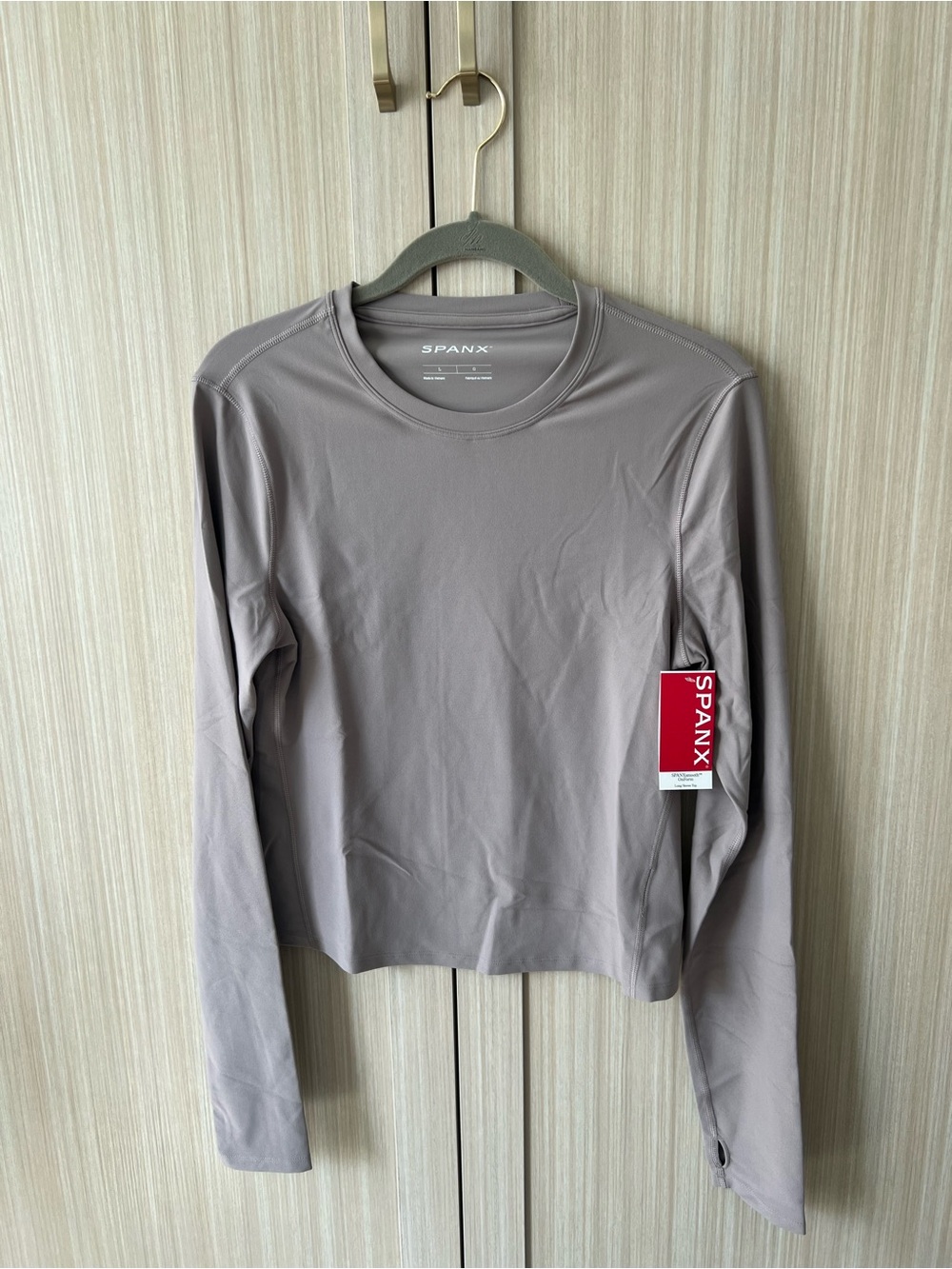 SPANX Long Sleeve Crewneck Top in Taupe ( “ Coastal Fog”) Large